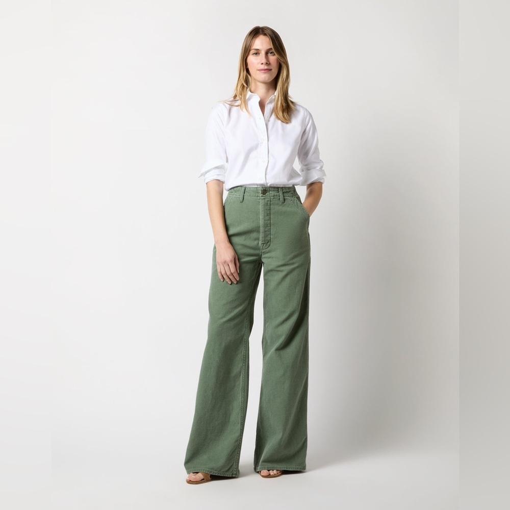 NWT Mother The Major Roller Sneak In Rodger That Green Wide Leg Pants Size 28